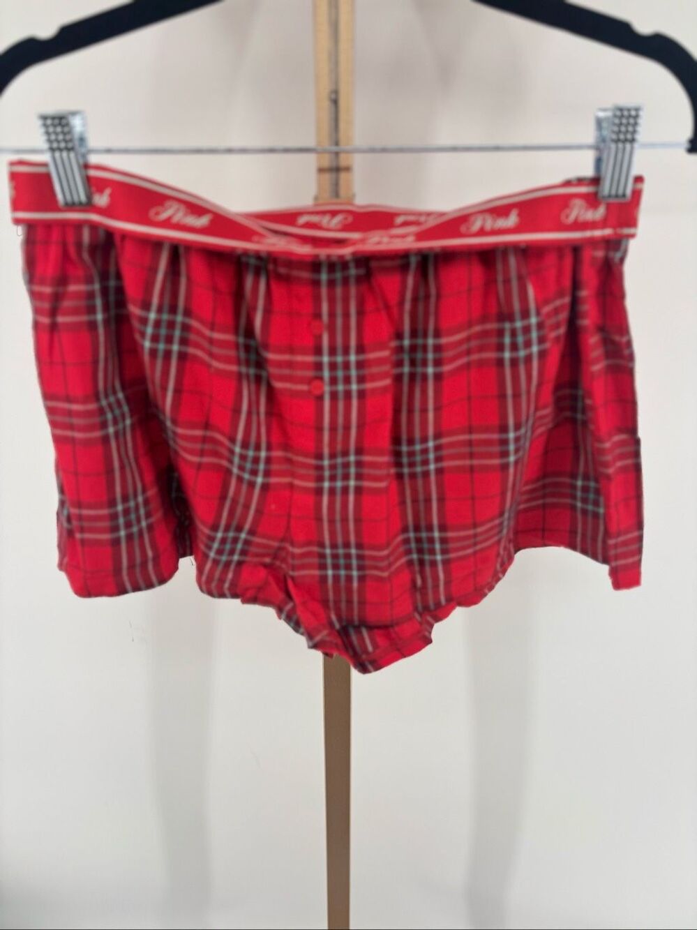 PINK Victoria’s Secret Pajama Shorts Red Plaid Womens M NWT Metallic Logo Script